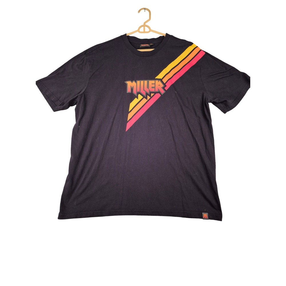 Miller Mens Retro Graphic Stripe T-Shirt Black 3XL Short Sleeve Crewneck